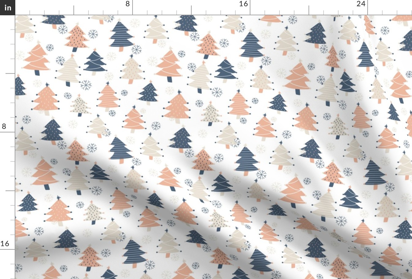 Christmas Trees - Peach, white, Buff and Blue - 8" Repeat
