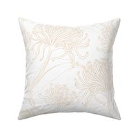 Chrysanthemums Florals - Buff on White - 24" repeat