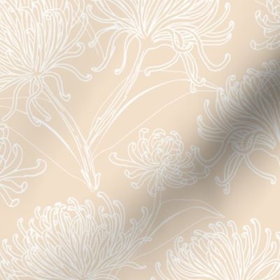 Chrysanthemums Florals - White on Buff - 12" repeat