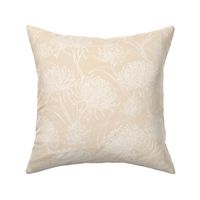 Chrysanthemums Florals - White on Buff - 12" repeat