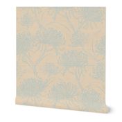 Chrysanthemums Florals - Sky Blue on Buff - 24" Repeat