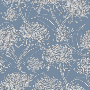 Chrysanthemums Florals - Baby Blue 24" Repeat