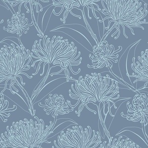 Chrysanthemums Florals - Baby Blue - 12" repeat