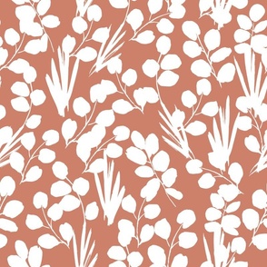 Autumn Grasses - White on Terracotta - 16” repeat