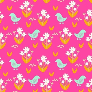 Birds in the Garden - Hot Pink - 8" Repeat