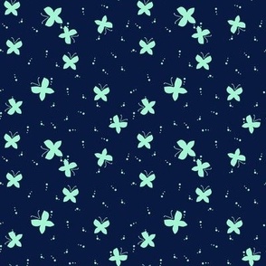 Delicate Butterflies - Mint on Midnight Blue - Small