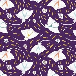 Under the Sea | Ocean Purple | Giant Manta Ray, Sea Shells, Fish Repeat Pattern