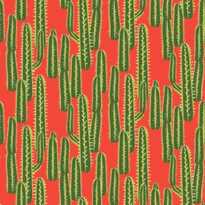 Bold Modern Cactus | Red & Green Colors | Vector Seamless Pattern 