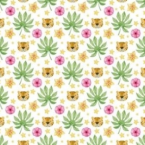 Childrens Tropical Jungle | Tigers Face, Leaves, Stars & Florals | Seamless Repeat