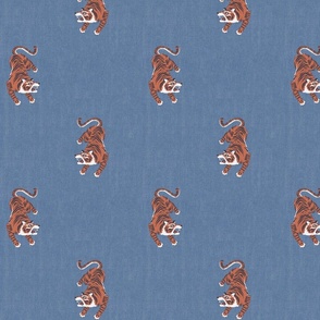 Tigers on blue linen