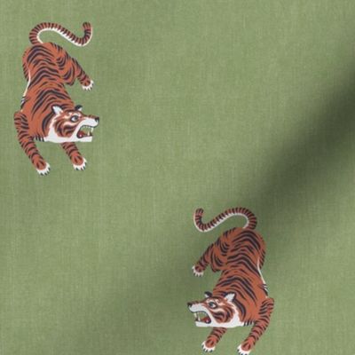 Tigers on Green linen