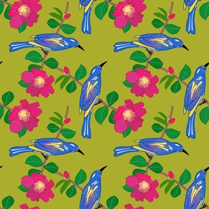 Camellia Birdsong Chinoiserie (buds) - chartreuse, medium 