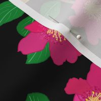 Camellia Birdsong Chinoiserie (buds) - inverse on black, medium 