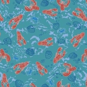 Chilly Rust Lobsters Crab Shells on  teal blue 