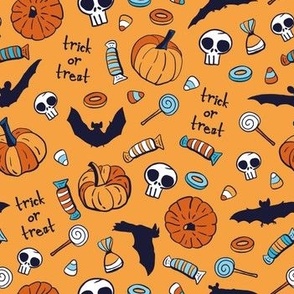 (small scale) halloween pumpkins, skulls and bats