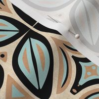 Abstract Bohemian Butterfly in Sky BLue Beige and Cream