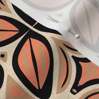 Abstract Bohemian Butterfly in Coral Pink Beige Sand and Black