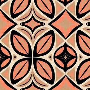 Abstract Bohemian Butterfly in Coral Pink Beige Sand and Black