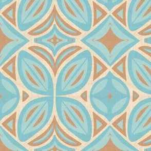 Abstract Bohemian Butterfly in Turquoise Sky Blue Beige and Cream