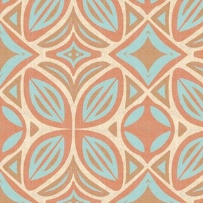 Abstract Bohemian Butterfly in Sky Blue Coral Pink Beige and Sand