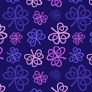 Celtic love shamrocks in pink and purple on indigo 