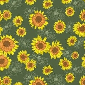 Yellow Sunflowers on Green