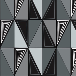 Geometric Harlequin Triangle in Grays and Black Large