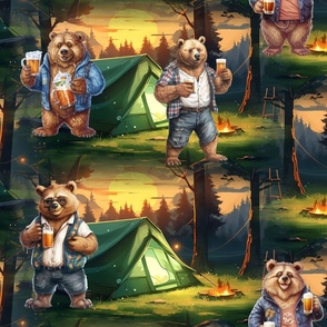 LARGE GUY BEARS MEETING BEER CAMPING SUNSET FOREST GREEN FLWRHT