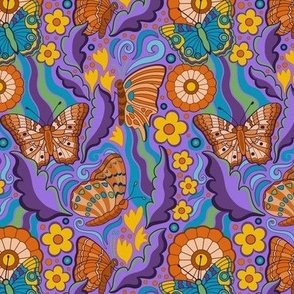 Groovy Butterflies on Purple medium scale