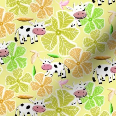 Medium scale tropical cows in yellow