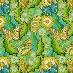 Groovy Butterflies Green medium scale