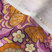 Groovy Butterflies pink orange yellow medium scale