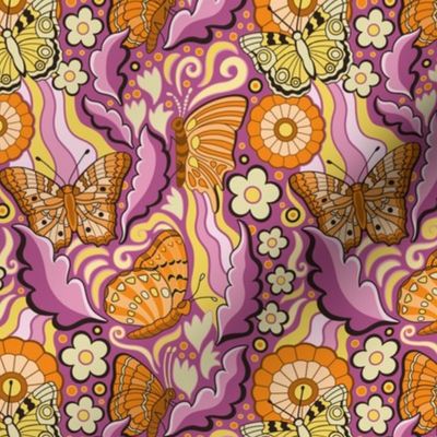 Groovy Butterflies pink orange yellow medium scale