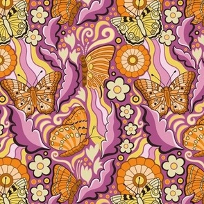 Groovy Butterflies pink orange yellow medium scale