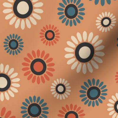 Retro folk flowers light terracotta orange