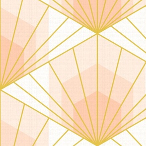 Hex Deco Sunrise XL wallpaper scale in apricot by Pippa Shaw