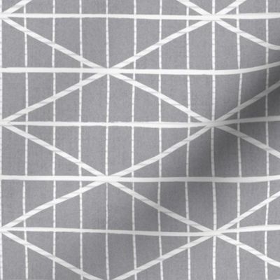 Criss-crossed diamond lines - grey and white - abstract geometric - large