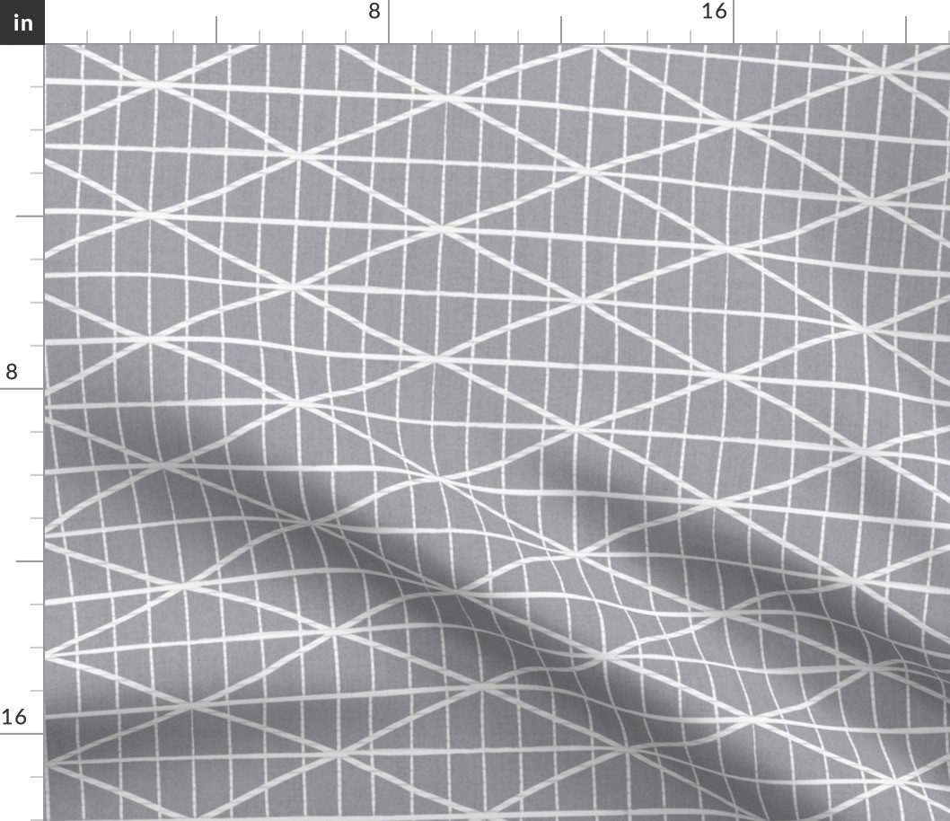 Criss-crossed diamond lines - grey and white - abstract geometric - large