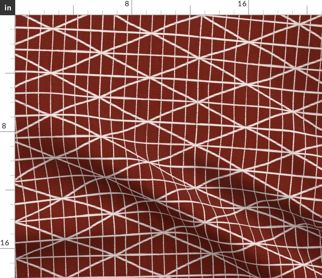 Criss-crossed diamond lines - rich red and white - abstract geometric - large