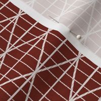 Criss-crossed diamond lines - rich red and white - abstract geometric - medium