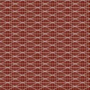 Criss-crossed diamond lines - rich red and white - abstract geometric - medium