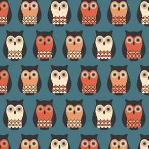 Owls dusted blue repeat retro Fabric