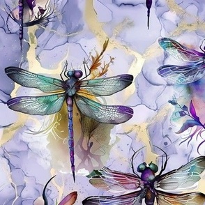 DRAGONFLIES ON PERIWINKLE BLUE AND GOLD MARBLE FLWRHT