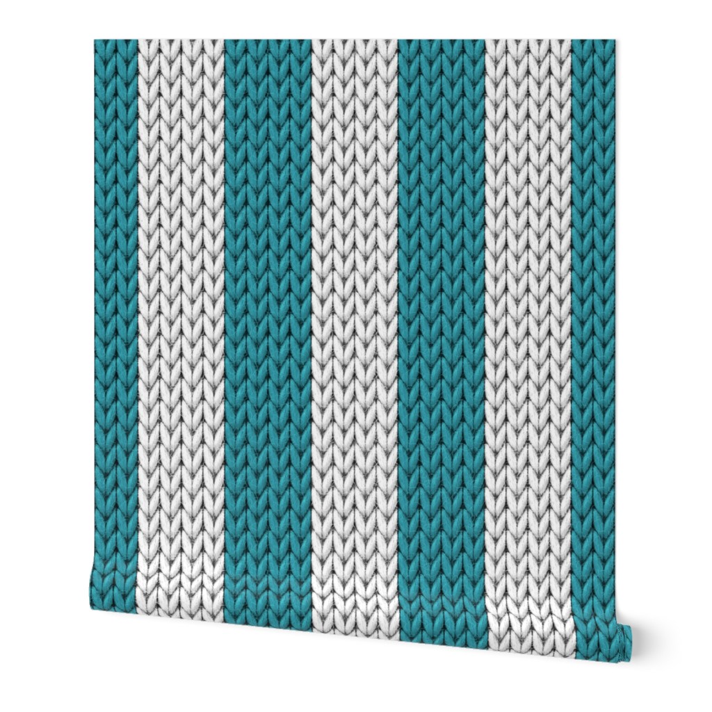 Stripes knit large Lagoon Teal White