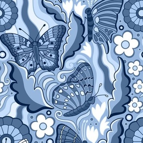 Groovy Butterflies blue and white