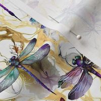 SMALL DRAGONFLIES ON WHITE AND GOLD MARBLE FLWRHT
