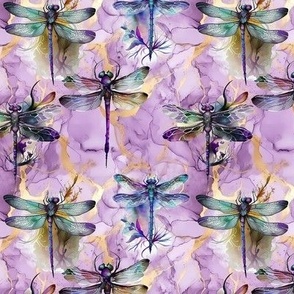 SMALL DRAGONFLIES ON PURPLE AND GOLD MARBLE FLWRHT