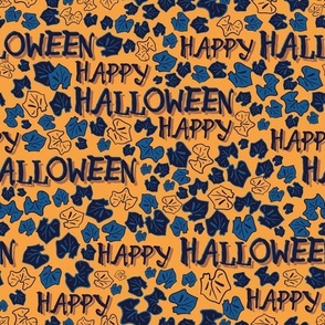 (small scale) happy halloween pattern with blue and yellow colors 