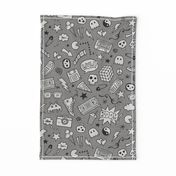 y2k classroom doodles - dark grey (large scale)