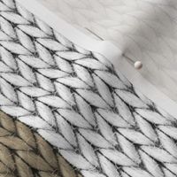 Stripes knit large Mushroom Brown White Wallpaper